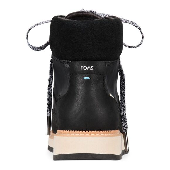 NWT TOMS Womens Black Padded Waterproof Mesa Wedge Lace-Up Leather Booties 6.5 - Picture 3 of 5